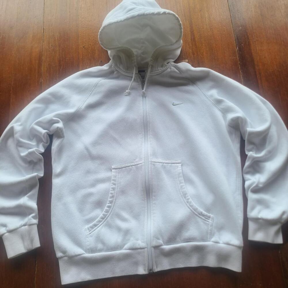 Nike Mini Swoosh Full Zip Hoodie Womens XL White Y2K
